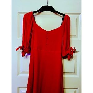 Forever 21 Red Dress with Tie Sleeves (Size M)